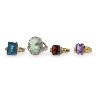 (4 Pc) 10k Gold and Gemstone Rings