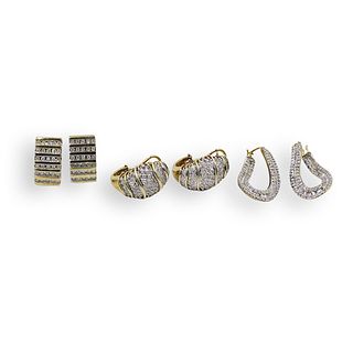 (3) Pairs of 10k Gold and Diamond Earrings
