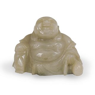 Chinese Carved White Jade Laughing Buddha
