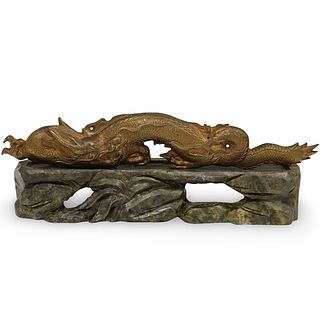 Carved Metal Dragon on Chinese Jade Base