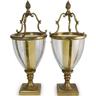 Pair of Gilt Bronze and Glass Candle Holders
