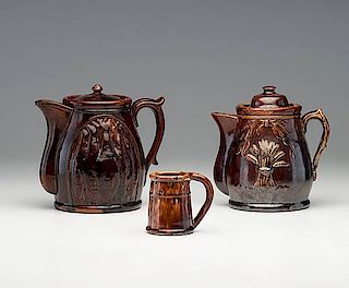 Brown Glazed Puzzle Mug and Ale Pitchers 