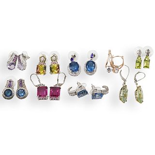 (9) Pair Of Sterling Silver and Colored Stone Earrings