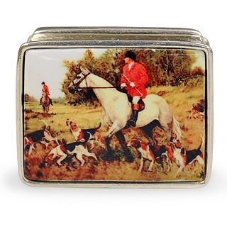 Sterling Silver Equestrian Enamel Pill Box
