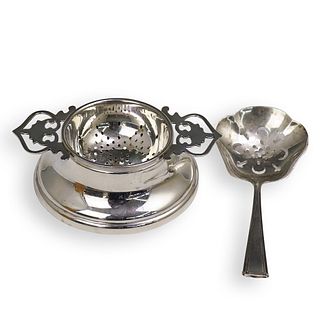(3 Pc) Silver Tea Strainer and Sifter Spoon