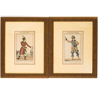 (2 Pc) Hand Colored French Art Prints