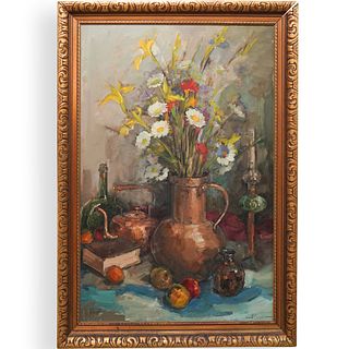 Signed Still Life Oil On Canvas Painting