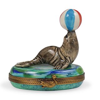 La Gloriette Limoges Porcelain Sea Lion with Ball