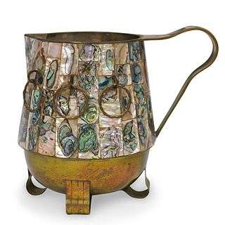 Mexican Mixed Metal and Mother Of Pearl Pitcher