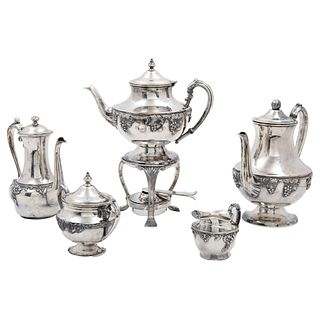 Tea Set. U.S.A. 20th Century. BARBOUR SILVER Co. QUADRUPLE. Teapot, coffee maker, samovar, sugar bowl, cream bowl.