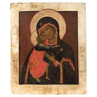 Our Lady of Vladimir. Russia. Ca. 1900. Icon, Oil on Wood with Gold Detailing.