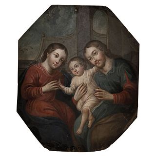 Sacred Family. Mexico. 19th Century. Oil on copper sheet.