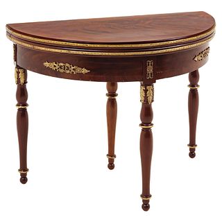 Game Table. France. 20th Century. IMPERIAL Style. In mahogany with bronze applications.
