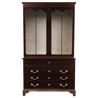 Bookcase-Secretaire. France. Ca. 1900. Ebonized mahogany with reticulated glass.