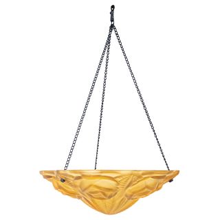 Ceiling Lamp. France. 20th Century. ART DÉCO. Frosted glass in amber tone with metallic chain.