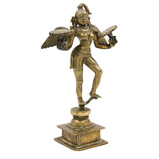 Durga Goddess. India. 19th Century. Bronze censer on square base. 9.8" (25 cm) tall.
