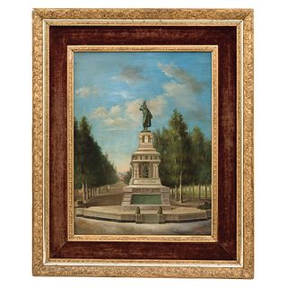 Monument to Cuauhtémoc. Mexico. Early 20th Century. Oil on canvas. Signed "A. Herrera".