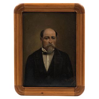 Portrait of Gentleman. Mexico. 19th Century. Oil on sheet. Signed: "A. Basurto".