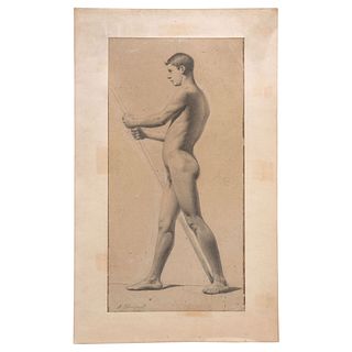 ADRIÁN DE UNZUETA (MÉXICO, 1865 - ?). Pair of Nude Men. Charcoal and Graphite on Paper. Signed.