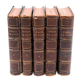 LOTE DE LIBROS: La Biblia Vulgata Latina. Scio de San Miguel, Felipe.  París: Librería de Rosa y Bouret, 1870. Piezas: 5.