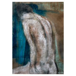 María Luz G. Narro. Mujer desnuda. Firmado. Pastel sobre papel. Enmarcado en metal dorado. 68 x 49 cm.