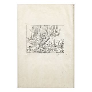 FEDERICO CANTÚ, Huída Egipto, Firmada a lápiz y con monograma en plancha, Litografía 100 / 22, Enmarcada, 37 x 55 cm