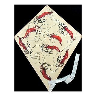 FRANCISCO TOLEDO, Papalote con camarones, Firmado, Esténcil y troquel sobre papel hecho a mano, Enmarcado, 70 x 54 cm