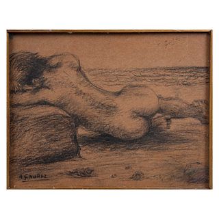 ARMANDO GARCÍA NUÑEZ. Desnudo femenino. Firmado. Carboncillo sobre papel. Enmarcado. 21 x 27 cm