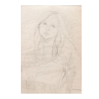 FANNY RABEL. Retrato de niña. Firmada. Lápiz sobre papel. Enmarcada. 47 x 33 cm.