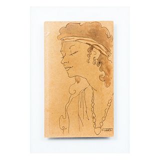 Fernández Leal. Retrato femenino. Firmado en tinta. Tinta y acuarela sobre papel. Enmarcado. 21 x 12 cm.