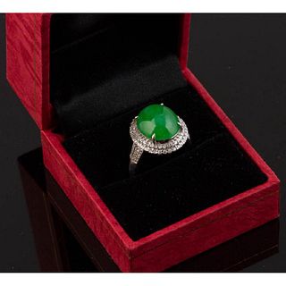 18k White Gold Jade and Diamond Ring