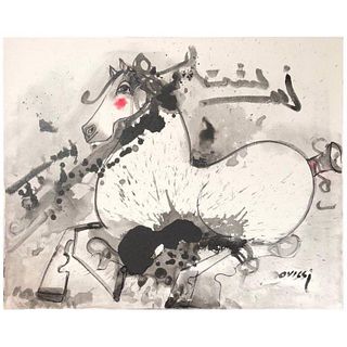Nasser Ovissi, (Iranian, Born 1934) ""White Arabian Horse"" Oil on Canvas Painting