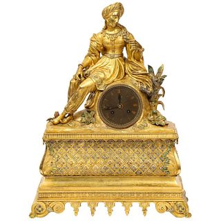 Exquisite French Charles X Ormolu Orientalist Sultana Figural Table Clock