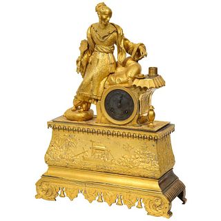 Exquisite French Charles X Ormolu Chinoiserie Figural Table Clock