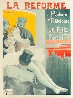 * Henri Privat-Livemont, (Belgian, 1861-1936), La Reforme Publiera le 11 Octobre La Fille du Forain par Melchior Bonnefois, 1896