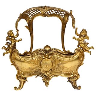 Exceptional Napoleon III French Ormolu Fireplace Log Cradle Holder, Centerpiece