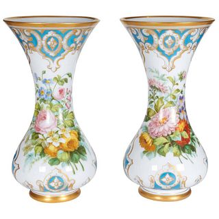 Pair of French Opaline Glass Vases Attrib Baccarat Style of Francois Robert