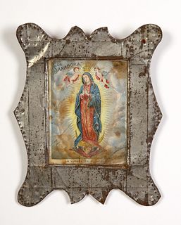Pair of Tin Frames with Devotional Prints