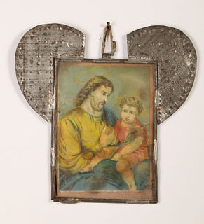 Two Tin Frames with Devotional Prints