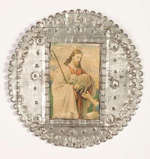 Round Tin with Devotional Print, ca. 1870-1890