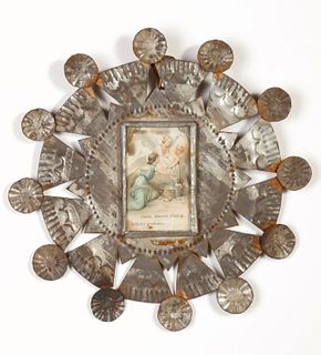 Tin Frame with Devotional Card, ca. 1870-1900