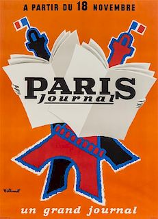 * Bernard Villemot, (French, 1911-1990), Paris Journal, Un Grand Journal,