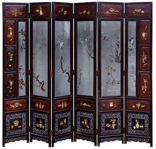 Chinese Chien Lung Rosewood and Glass Folding Screen