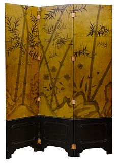 Asian Three Panel Lacquered Screen