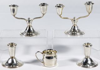 Sterling Silver Candlestick and Baby Cup Assortment