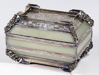 Chinese Export Silver and Nephrite Table Casket