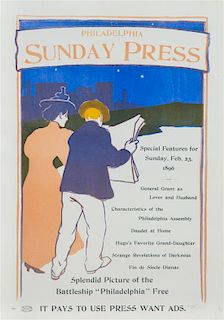 * George Reiter Brill, (American, 1867-1918), Two advertisements for Philadelphia Sunday Press
