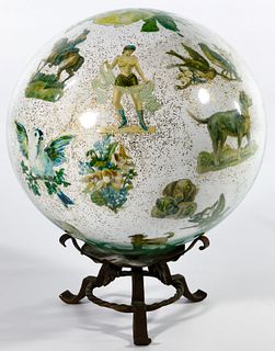 Victorian Potichomanie Blown Glass Ball