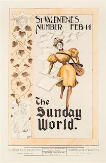 * Artist Unknown, , A group of four advertisements for The Sunday World, including the Valentine's Day issue, 1895-1896.