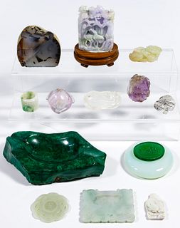Asian Style Jadeite Jade, Stone and Glass Carved Assortment